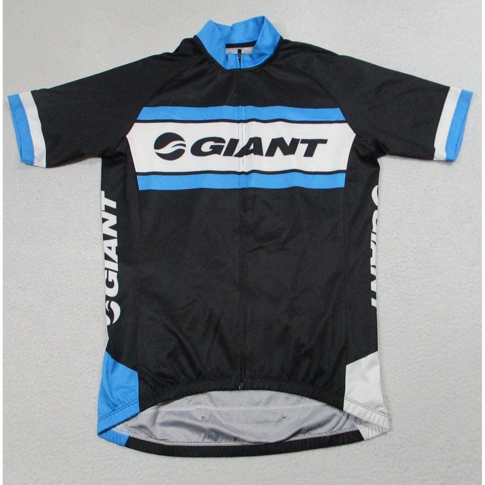 Giant Cycling Jersey Mens Small Black‎ Blue Short Sleeve Full Zip Road Bike Pro